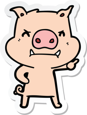 Bir insan tarafından çizilmiş kızgın çizgi film domuzu çıkartması.