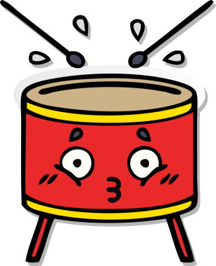 Bir insan tarafından çizilmiş şirin bir davulun sıkıntılı çıkartması.