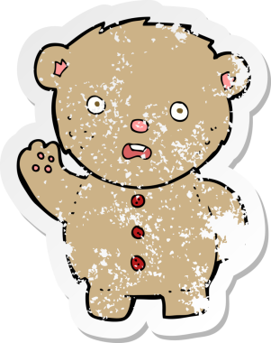 Bir insan tarafından çizilmiş mutsuz bir oyuncak ayının gerilimli çıkartması.