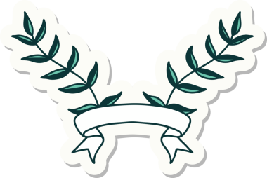 Bir insan tarafından çizilmiş yaprakların olduğu dövme stili etiketi