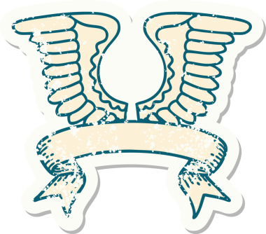 Bir insan tarafından çizilmiş bir kanadın bayrağıyla eski bir etiket