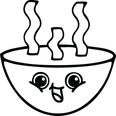 Bir insan tarafından çizilmiş sıcak çorba tabağının çizgi çizimi.