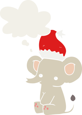 Bir insan tarafından çizilmiş düşünce baloncuğu olan şirin bir Noel fili.