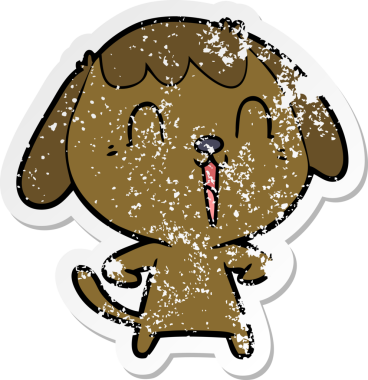 Bir insan tarafından çizilmiş şirin bir köpeğin sıkıntılı çıkartması.