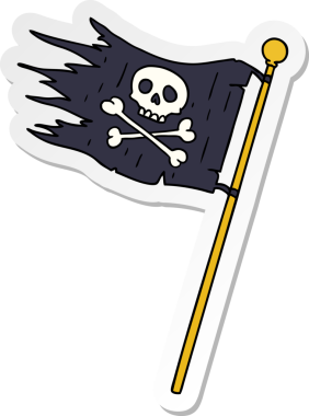 Bir insan tarafından çizilmiş korsan bayrağının el çizimi karikatürü.