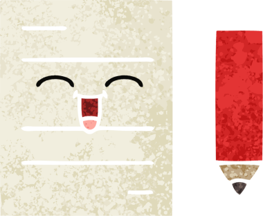 Bir insan tarafından çizilmiş bir test kağıdının retro çizim stili karikatürü