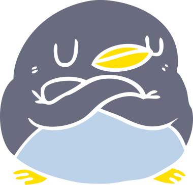 Bir insan tarafından çizilmiş düz renk çizgi film pengueni