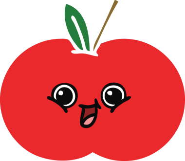 Bir insan tarafından çizilmiş kırmızı bir elmanın düz renkli retro karikatürü