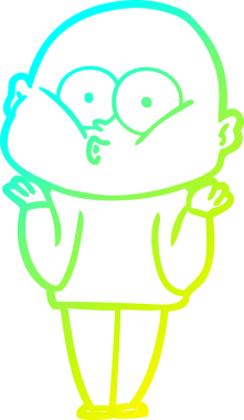 Bir insan tarafından çizilmiş, kel bir adamın soğuk çizgi çizimi.