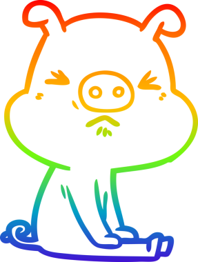 Gökkuşağı gradyan çizgi çizimi bir insan tarafından çizilmiş kızgın domuz oturdu