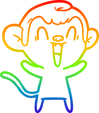 Gökkuşağı gradyan çizgi çizimi bir insan tarafından çizilmiş gülen maymun