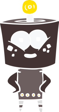 Bir insan tarafından çizilmiş mutlu düz renkli çizgi film robotu