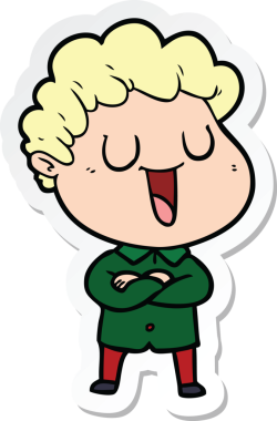 Bir insan tarafından çizilmiş, gülen bir karikatürcünün çıkartması.