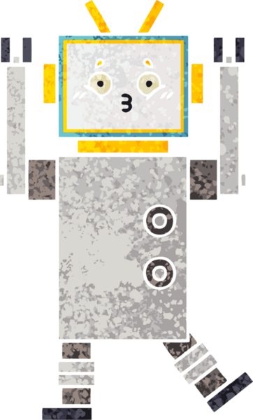 Bir insan tarafından çizilmiş bir robotun retro çizim tarzı karikatürü