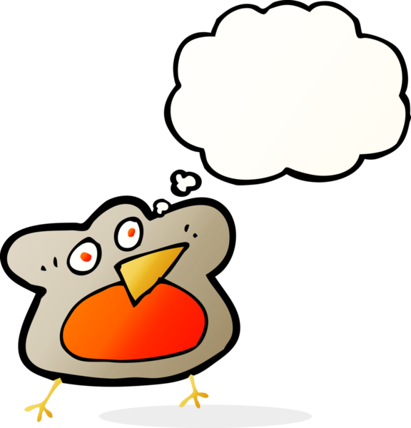 Bir insan tarafından çizilmiş düşünce baloncuklu komik Robin çizgi filmi.