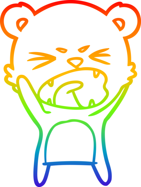 Kızgın bir çizgi film ayısının çizdiği gökkuşağı gradyanı bir insan tarafından çizilmiş.