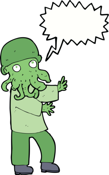 Bir insan tarafından çizilmiş konuşma balonu olan çizgi film canavarı adam.