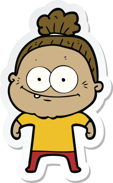 Bir insan tarafından çizilmiş mutlu yaşlı bir kadının çıkartması.