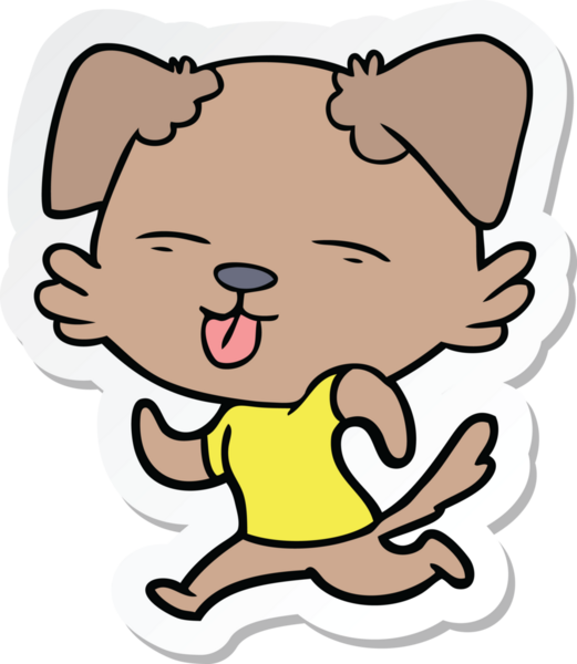 Çizgi film çıkartması, koşan köpek bir insan tarafından çizilmiş.