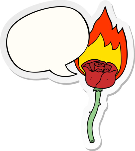 Bir insan tarafından çizilmiş konuşma kabarcığı etiketli alevli bir gül.