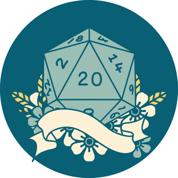 Retro Dövme Biçimi Doğal 20 D20 zar bir insan tarafından çizildi