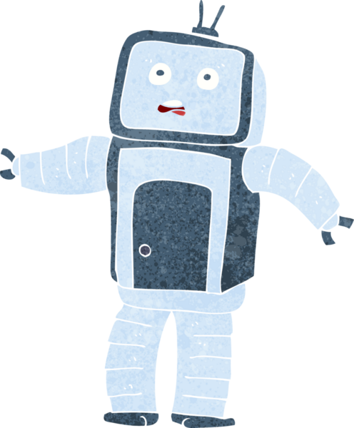 Bir insan tarafından çizilmiş komik robot.