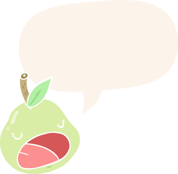 Bir insan tarafından çizilmiş, konuşma baloncuklu şirin bir armut.