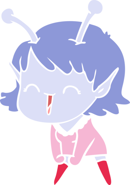 Bir insan tarafından çizilmiş düz renkli uzaylı kız çizgi filmi.