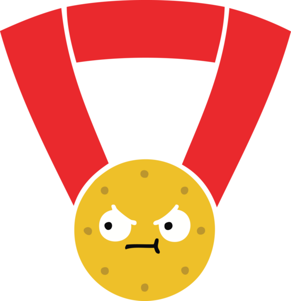 Bir insan tarafından çizilmiş altın madalyanın düz renkli retro karikatürü