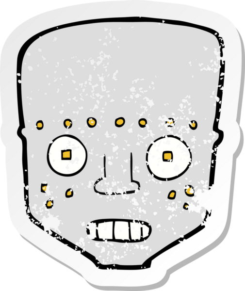 Bir insan tarafından çizilmiş robot kafanın gerilimli retro yapıştırması