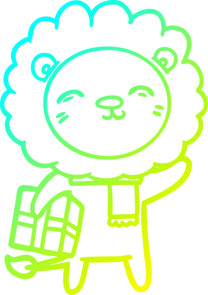 Bir insan tarafından çizilmiş bir karikatür aslanının soğuk gradyan çizimi.