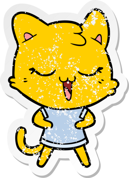 Bir insan tarafından çizilmiş mutlu çizgi film kedisinin sıkıntılı çıkartması.