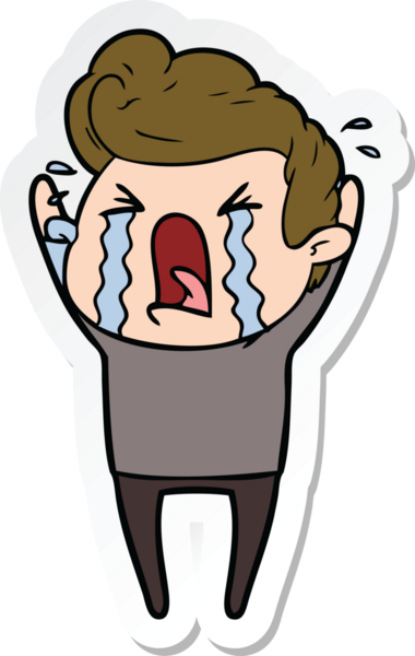 Bir insan tarafından çizilmiş ağlayan bir karikatür çıkartması.