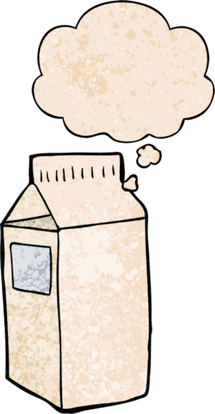 Bir insan tarafından çizilmiş grunge desenli düşünce baloncuklu karton süt.
