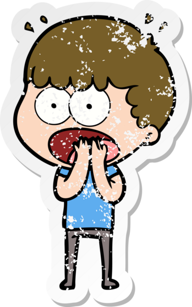 Bir insan tarafından çizilen şok olmuş bir adamın karikatür çıkartması.