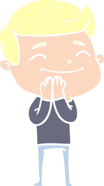 Bir insan tarafından çizilmiş mutlu düz renkli karikatür adam.