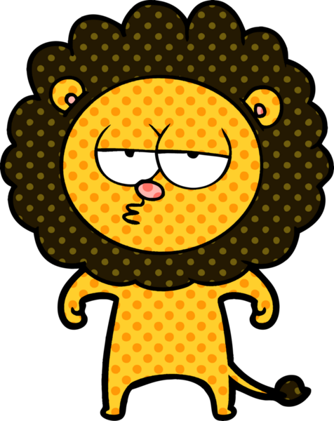 Bir insan tarafından çizilmiş canı sıkkın bir aslan.