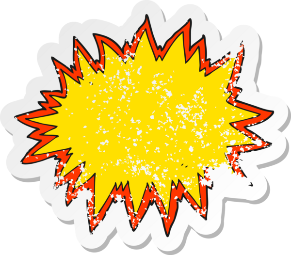 Bir insan tarafından çizilmiş çizgi film patlama işaretinin gerilimli retro çıkartması.