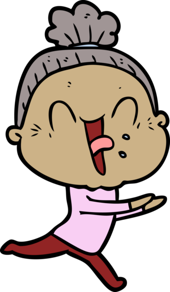 Bir insan tarafından çizilmiş mutlu yaşlı kadın çizgi filmi.