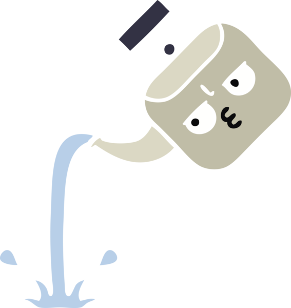 Bir insan tarafından çizilmiş bir çaydanlığın düz renkli retro karikatürü