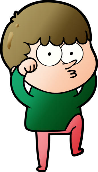 Çizgi film meraklısı çocuk bir insan tarafından çizilmiş inançsızlıkla gözlerini ovuşturuyor.