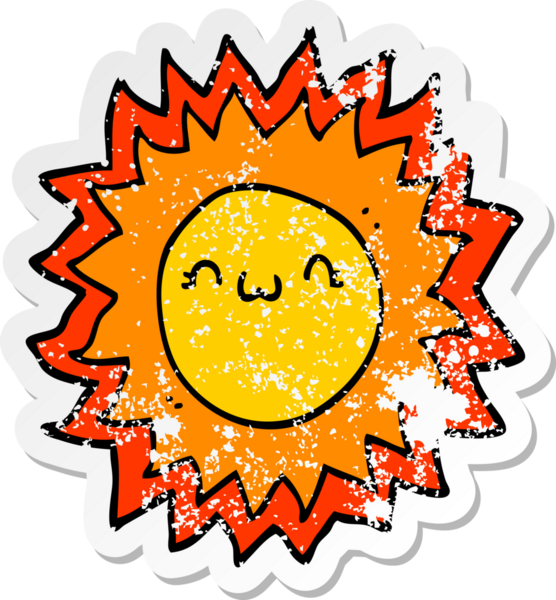 Bir insan tarafından çizilmiş karikatür güneşinin sıkıntılı çıkartması