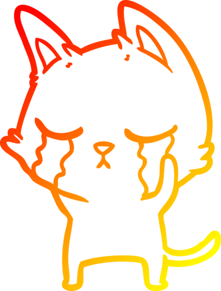 Bir insan tarafından çizilen ağlayan çizgi film kedisinin sıcak çizgi çizgisi.