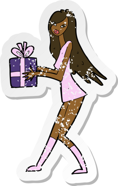 Bir insan tarafından çizilmiş eski moda kızına ait bir çıkartma.