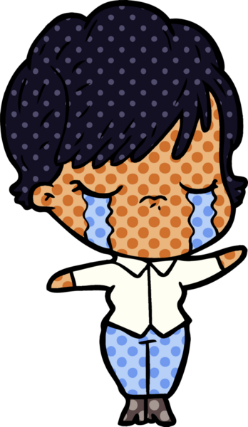 Bir insan tarafından çizilmiş ağlayan çizgi film kadını.