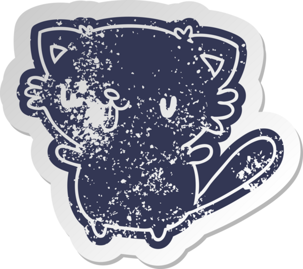 Bir insan tarafından çizilmiş sevimli kawaii kedisinin sıkıntılı eski çizgi film çıkartması.