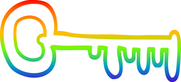 Gökkuşağı gradyan çizgi çizimi Bir insan tarafından çizilmiş altın anahtar
