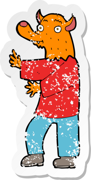 Bir insan tarafından çizilmiş tilki çizgi filminin gerilimli etiketi.