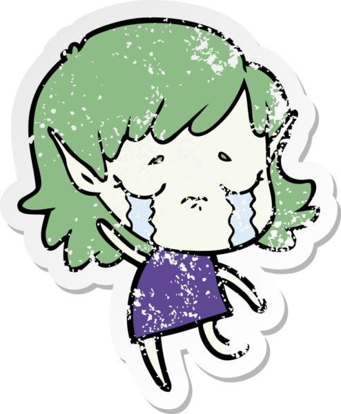 Bir insan tarafından çizilmiş, ağlayan bir elf kızı.