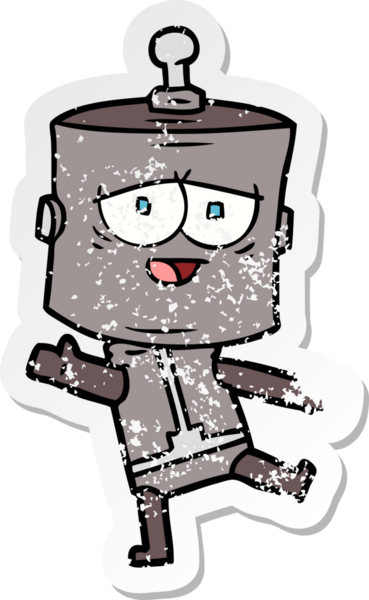 Bir insan tarafından çizilmiş karikatür robotunun sıkıntılı çıkartması.